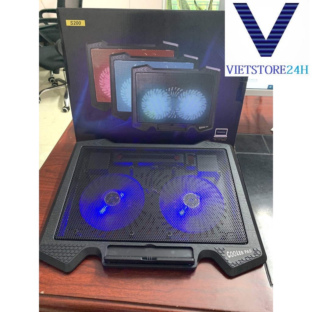 Đế Tản Nhiệt Quạt tản nhiệt Laptop Cooler S200 Pad 2 Quạt lớn, Đèn Led