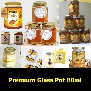 Hũ thủy tinh nhỏ 80ml (combo 20 cái) mẫu lục giác nắp thiếc vàng vặn – Lọ thủy tinh đựng mật ong - Hủ chưng yến