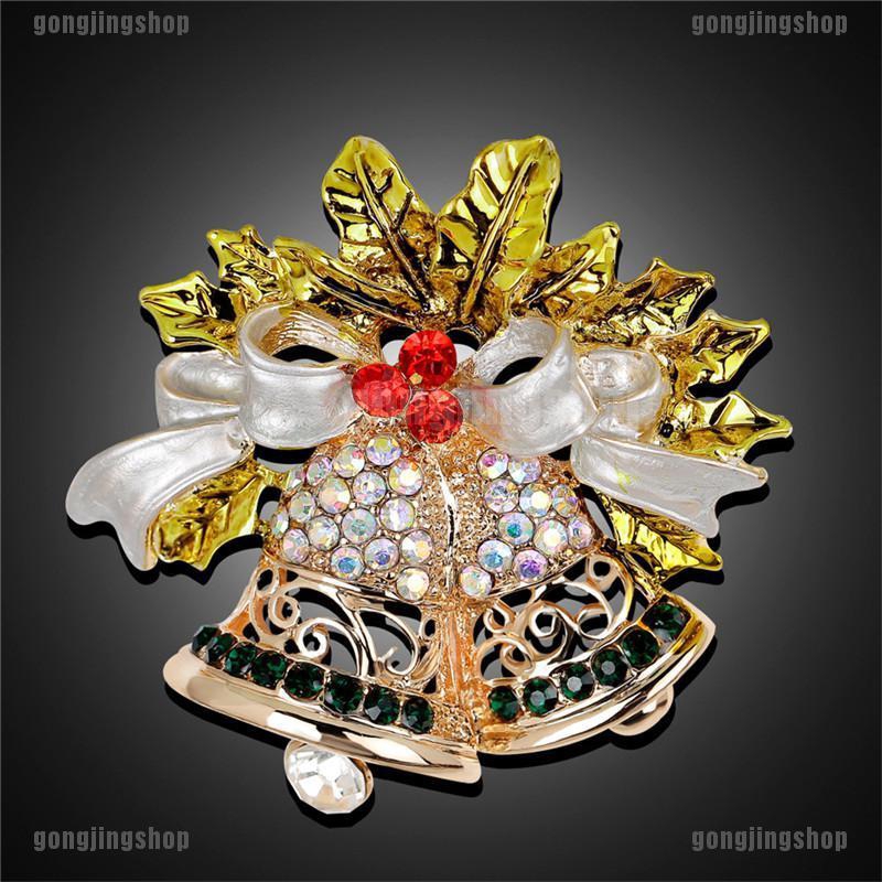 GIA RE New Christmas Bell Brooch Pin W Swarovski Crystal Xmas Gift Clothing Decoration