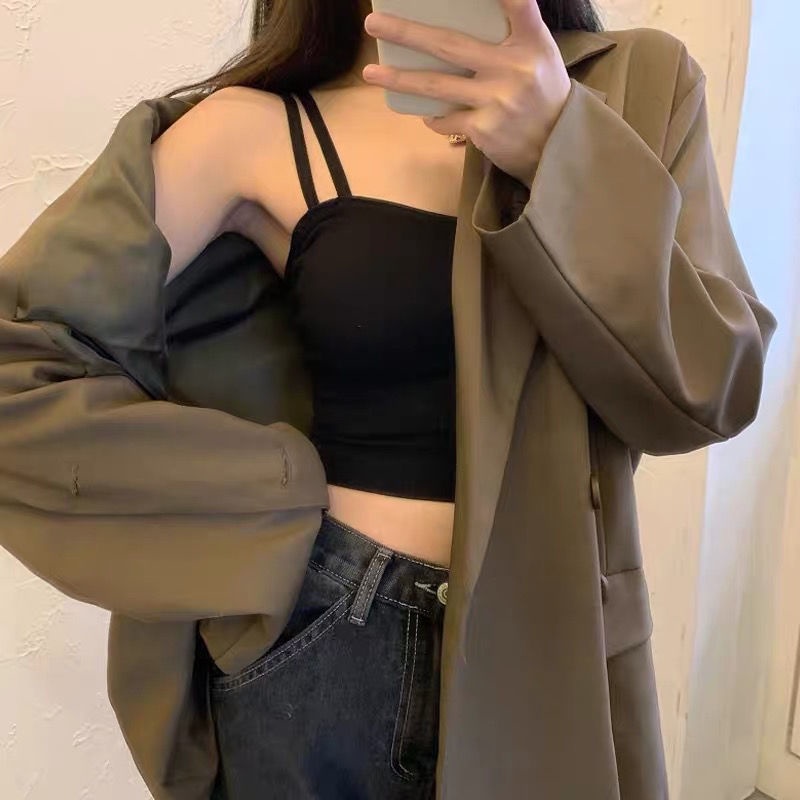 Áo hai dây COZOKC màu trơn thời trang quyến rũ cho nữ