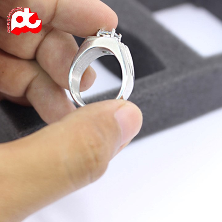 Nhẫn nam inox kiểu 3 sọc đính xoàn màu trắng thép không gỉ HSNNA229