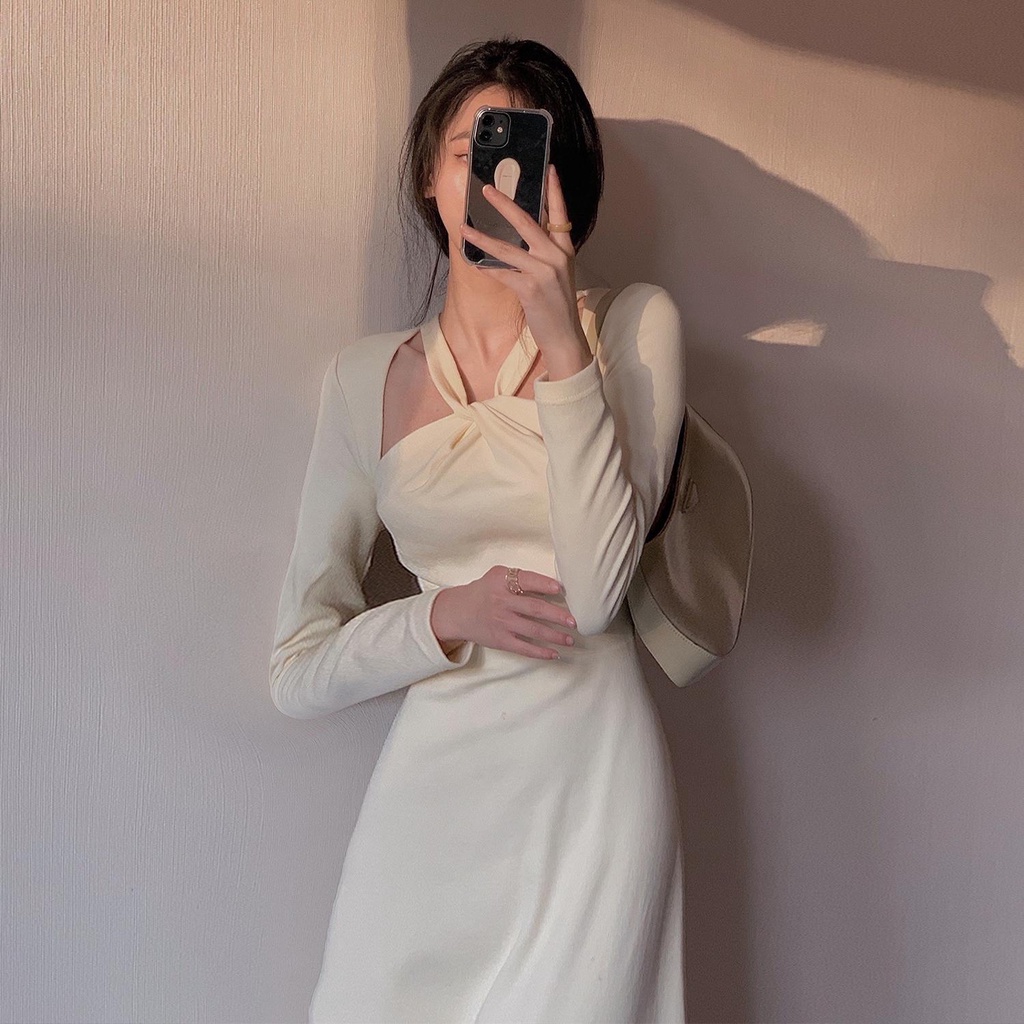 COZOK Đầm tay dài kiểu dáng đơn giản hợp thời trang