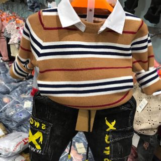 Áo len mix cổ sơ mi