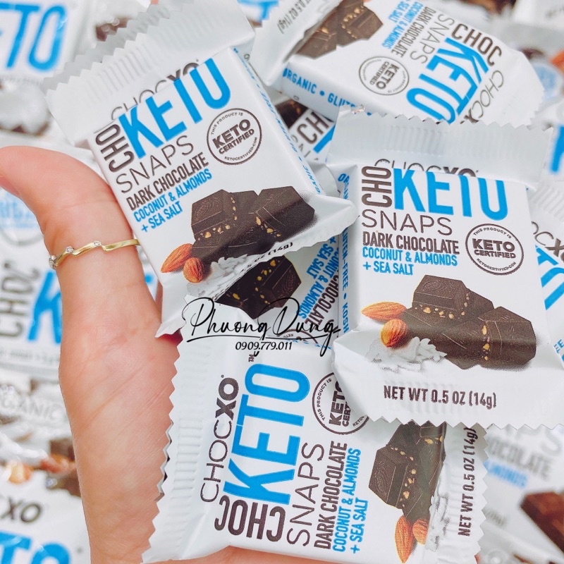 Socola đắng Chocxo Keto Snaps Dark Chocolate Coconut Almond Sea Salt Mỹ 420g