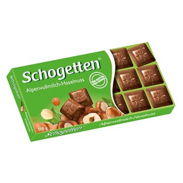 Thanh Chocolate Schogetten Alpenvollmilch Haselnuss vị Milk Choco & Hạt dẻ 100gr