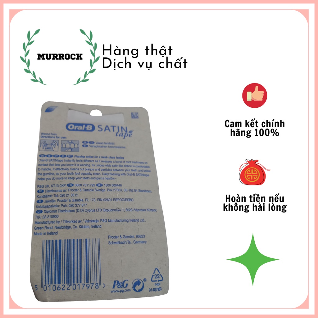 Chỉ nha khoa, xỉa răng Oral B Satin Tape làm sạch kẽ răng UK Anh Quốc 25m