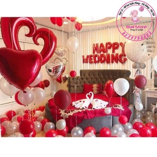 SET Trang Trí Phòng Cưới Tone Đỏ Trắng bạc