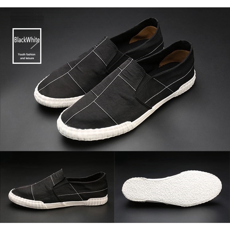 Slip on - Giày lười vải nam cao cấp BAODA - Chất liệu vải gió 4 màu đen full, đen trắng, xám và khaki - Mã 9070