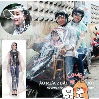 Áo mưa trong suốt 2 đầu có mũ kính che
