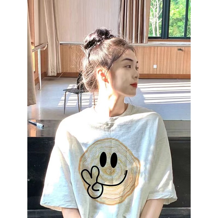 Áo thun SELVZE cotton tay ngắn dáng rộng in họa tiết thời trang cho nữ