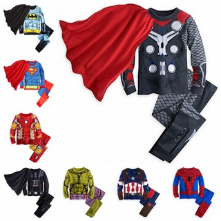 Bộ Đồ Ngủ Trẻ Em Bé Trai Hoạt Hình Người Sắt Hulk Người Nhện Captain America Thor Cotton Bộ Đồ Ngủ