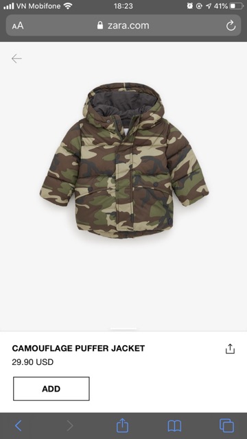 Áo phao Zara cho bé trai