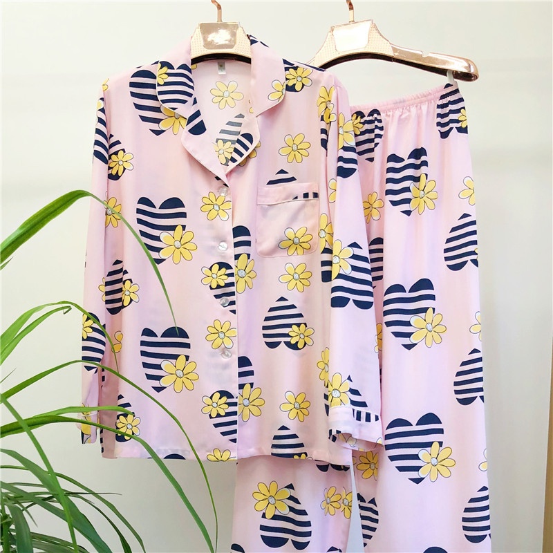 Popular new pajamas women's cotton cardigan spring and summer new long-sleeved trousers cotton silk thin suit cardigan home wear