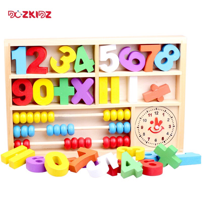 Đồ chơi gỗ thông minh - Khay đựng 2 bộ số từ 0-9 và các phép tính - DOZKIDZ