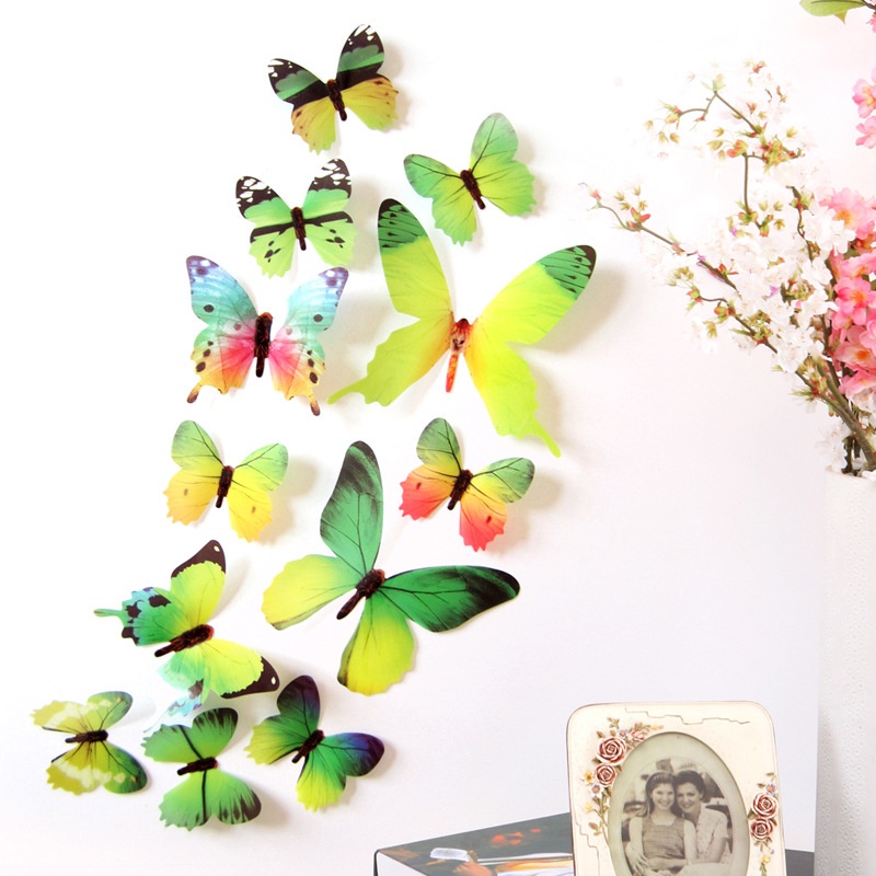 Set 12 Miếng Dán Tường Hình Bướm 3d Có Thể Tháo Gỡ Trang Trí Phòng Ngủ Cho Bé