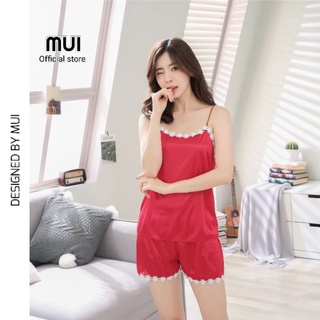 Bộ Ngủ 2 Dây Lụa Băng Viền Hoa Mềm Mại, Bộ mặc nhà nữ lụa mềm mát nhiều màu