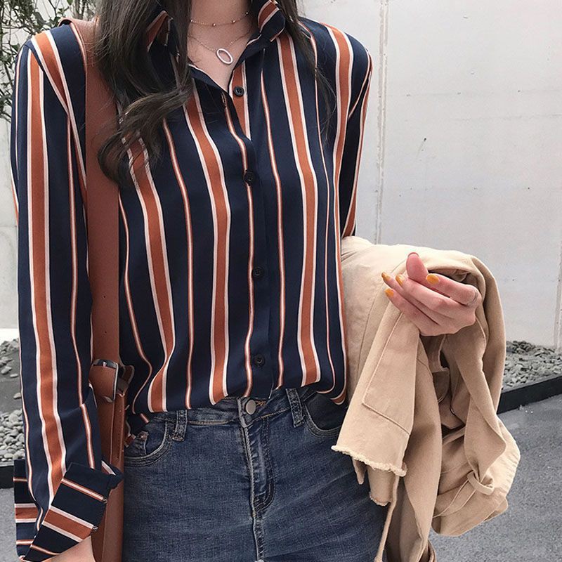 Áo sơ mi kẻ sọc dáng rộng vintage