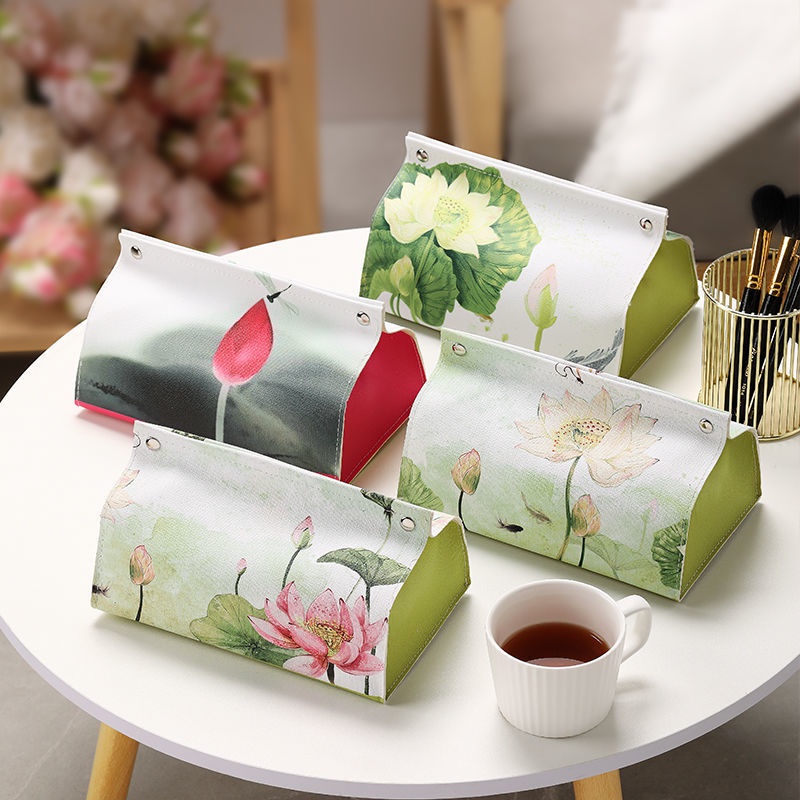 Hộp Đựng Khăn Giấy Bằng Da Cao Cấp Họa Tiết Tranh Sơn Dầu Sáng Tạo Để Bàn Phòng Khách / Xe Hơi