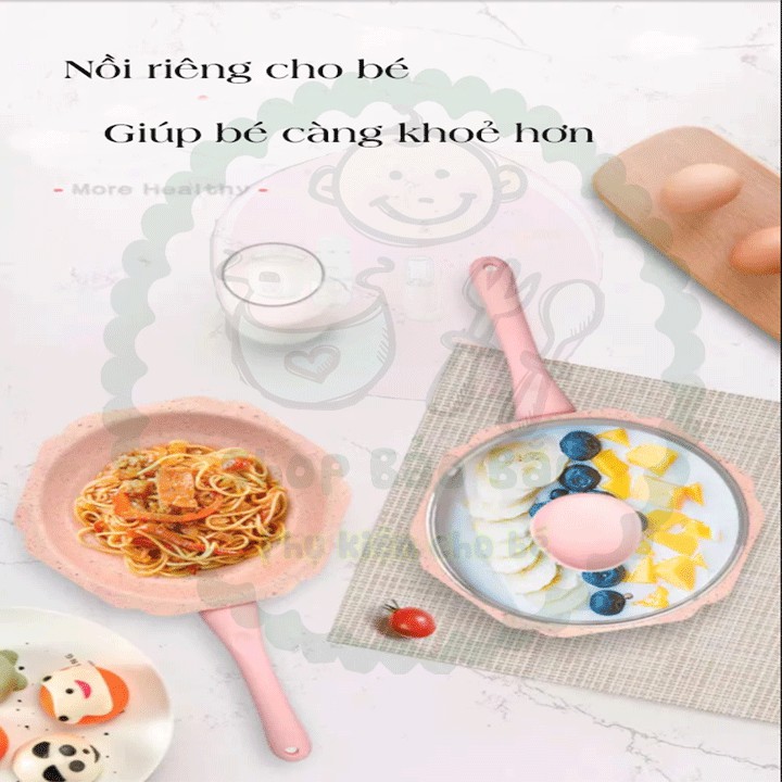 [ Nồi + Chảo + Xửng hấp ]Bộ Nồi Chảo Ăn Dặm ,Nhà Bếp Hình Hoa Tráng Men Đá Cao Cấp || Phụ kiện không thể  thiếu