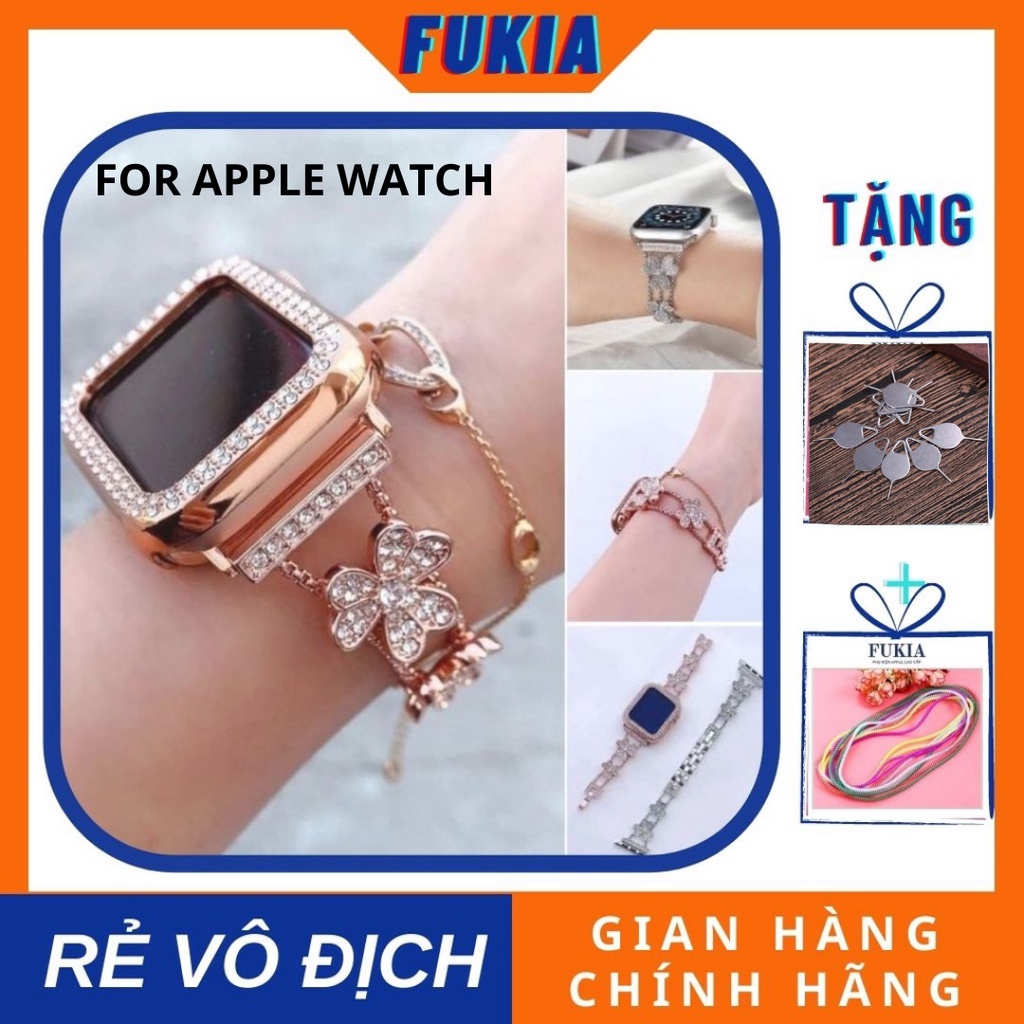 Dây thép cỏ 3 lá Diamond dành cho Apple Watch đồng hồ thông minh Series 1/2/3/4/5/6/7/SE size 38/40/41/42/44/45mm