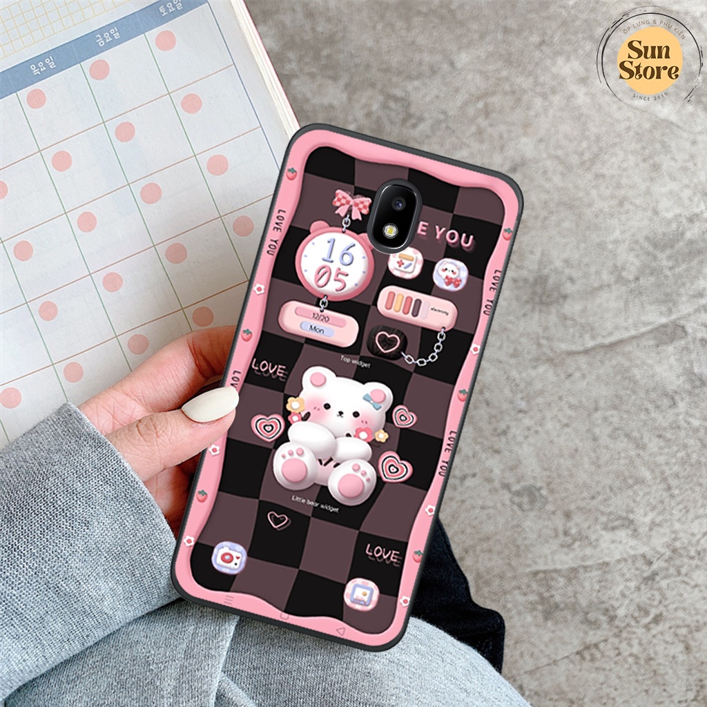 Ốp lưng Samsung J7 Pro - J3 Pro hoạ tiết 3D nền kẻ caro, gấu đáng yêu viền dẻo