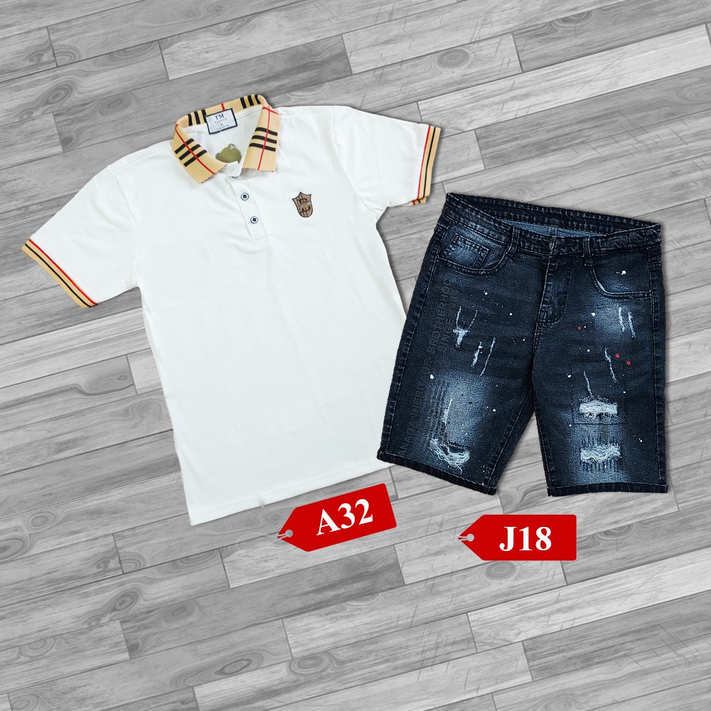 Đồ Bộ Áo Thun + Quần Short Jean Cho Nam Trẻ Trung, Phong Cách Hàn Quốc CB3