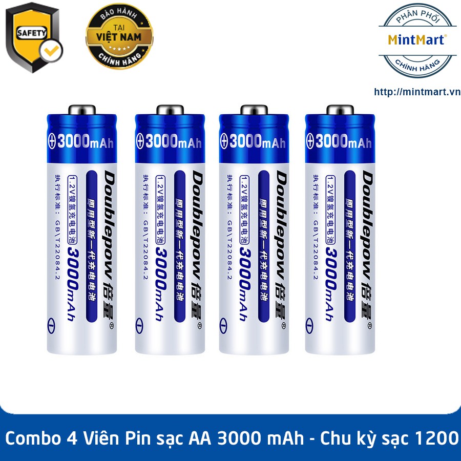 Bộ 4 viên pin sạc AA Doublepow 3000 mAh sạc lại 1200 lần