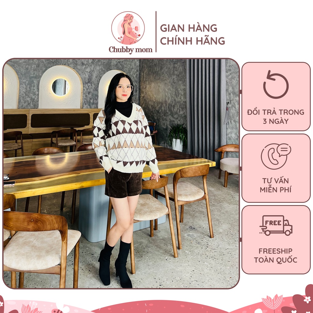 Quần short đùi nhung cạp cao cho bà bầu, quần bầu thời trang Hàn Quốc đẹp - CHUBBY MOM