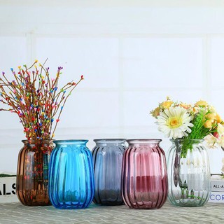 Bình bông lọ hoa thủy tinh sọc dọc dáng bầu 18*12cm bb13