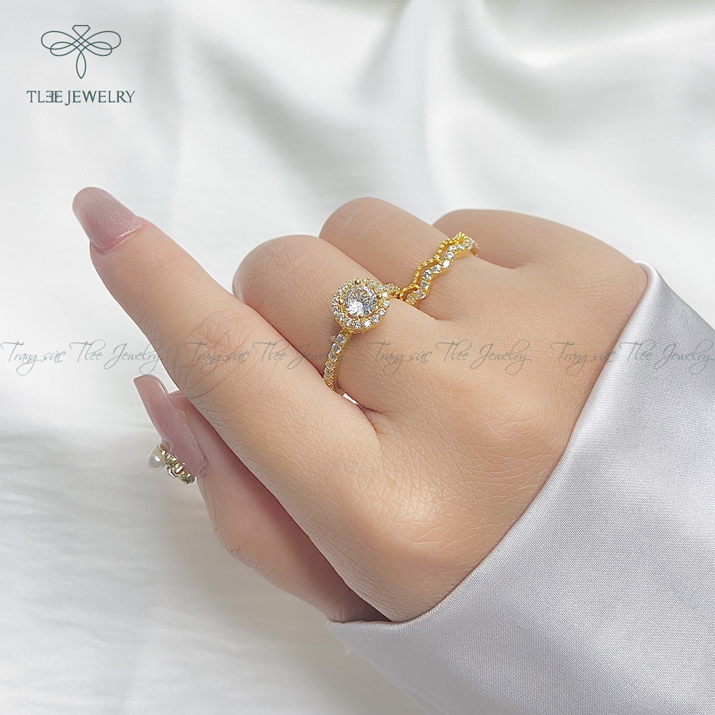 Nhẫn bạc nữ TLEE ziczac hai hàng mạ vàng 14k nạm đá sang trọng NCJ A0146