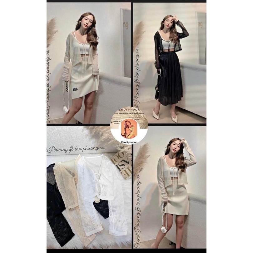 Áo khoác cardigan lưới thắt nơ Hàn Quốc