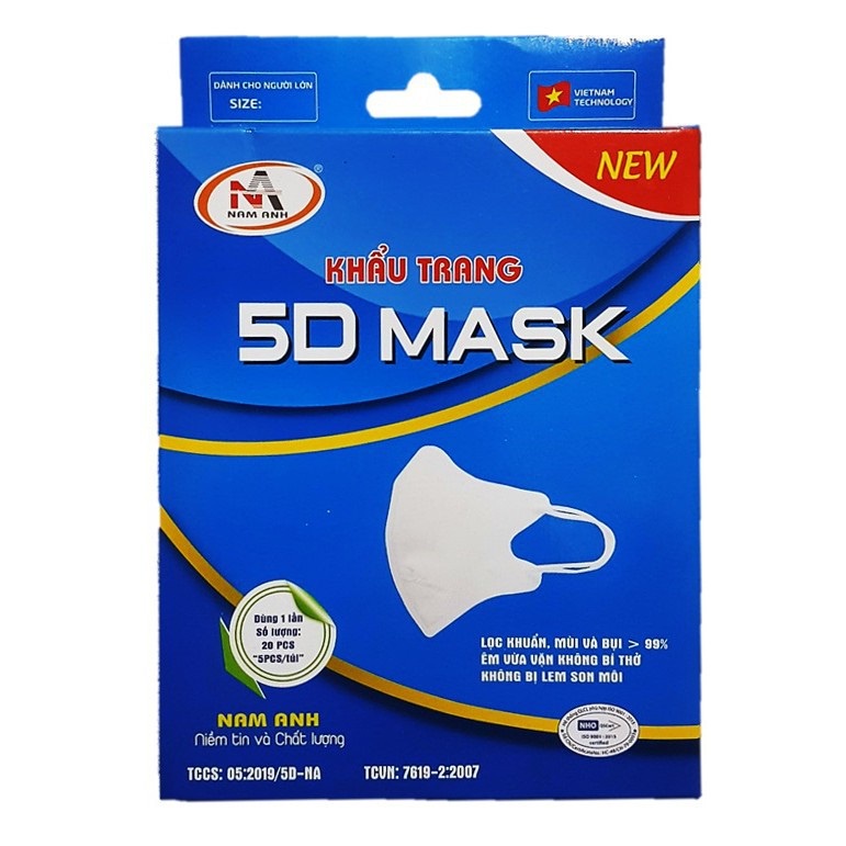 Set 10 chiếc khẩu trang 5D mask Nam Anh, kháng khuẩn, lọc bụi hiệu quả