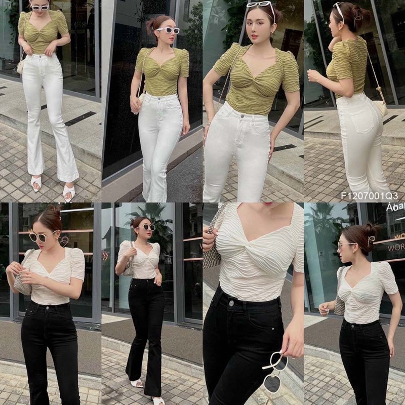 Áo kiểu gợn sóng xoắn nơ ngực