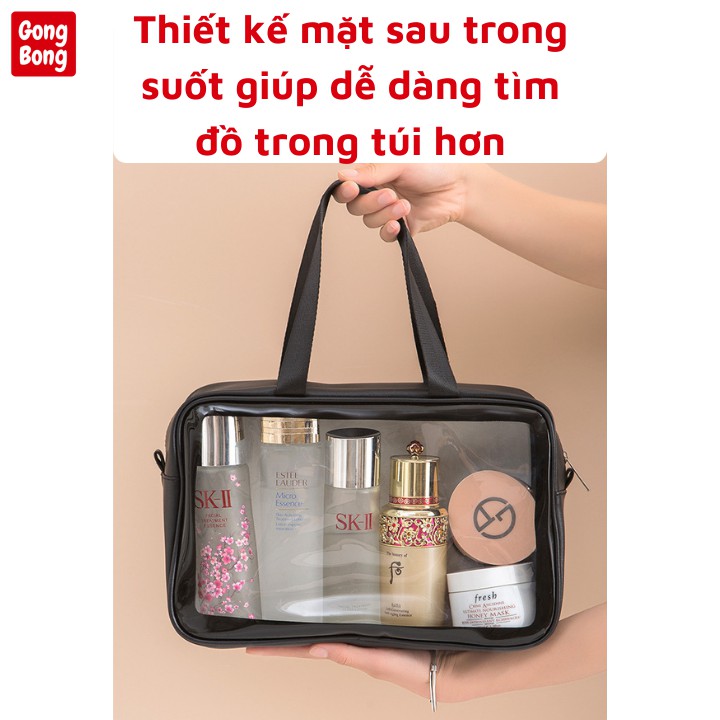 Túi đựng mỹ phẩm chống nước, đựng đồ trang điểm cá nhân, đồ bơi chất trong suốt có quai du lịch cao cấp Gong Bong Store