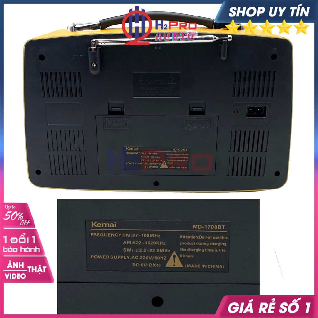 Đài Radio Nghe Nhạc, Đài Radio Bluetooth Kemai MD-1700BT Cổ Điển Cao Cấp 4 Band Am-Fm-Sw-Usb-Thẻ Nhớ-Aux - H2Pro Tech