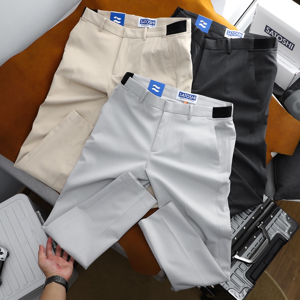 Quần tây nam lưng thun slimfit Satoshi SAQT20 vải cotton, phong cách trẻ trung, chống nhăn màu ghi/ be/ xám đậ