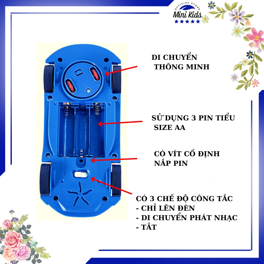 Xe Ô tô đồ chơi phát sáng trong suốt, Oto ánh sáng led bắt mắt, phát nhạc vui nhộn ( tặng kèm pin ) - Đồ chơi MiniKids