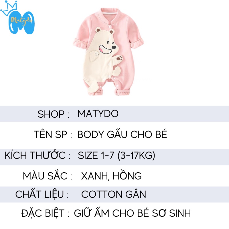 Bodysuit cho bé bộ body gấu cotton dài tay MATYDO cho trẻ sơ sinh đồ bộ liền thân quần áo trẻ em