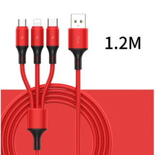 Dây cáp sạc nhiều cổng sạc USB micro type C lightning 3 trong 1 cho điện thoại iPhone Samsung Huawei Xiaomi dài 1.2M