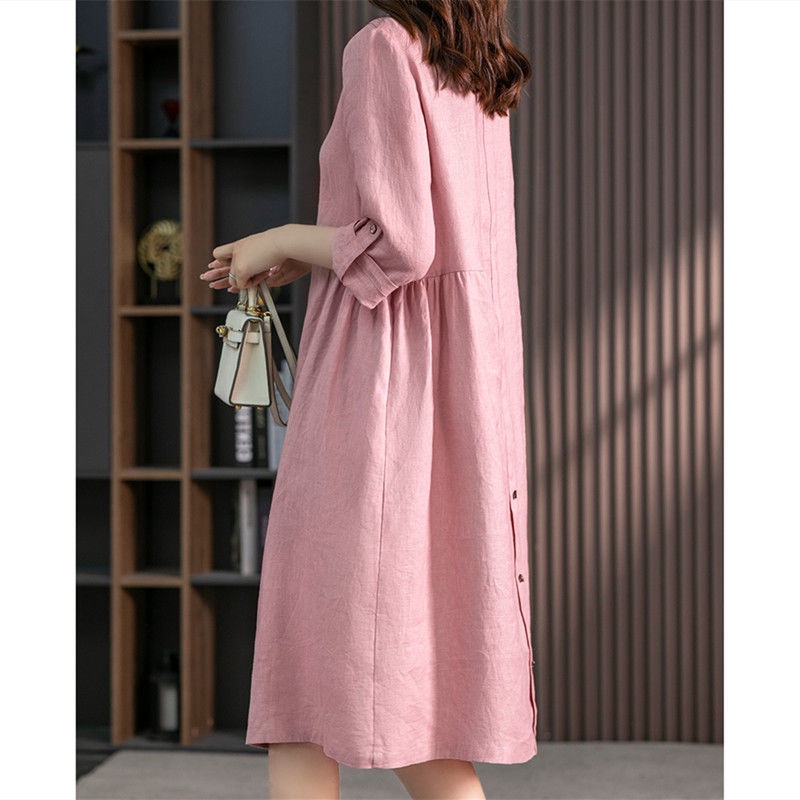 Đầm Chữ a Vải Lanh Cotton Tay Dài Dáng Rộng Phong Cách Hàn Quốc Thời Trang Xuân Thu Mới 2022