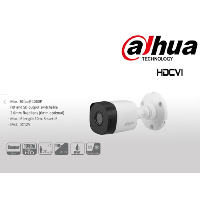 Camera HDCVI hồng ngoại 2.0 Megapixel DAHUA HAC-B2A21P