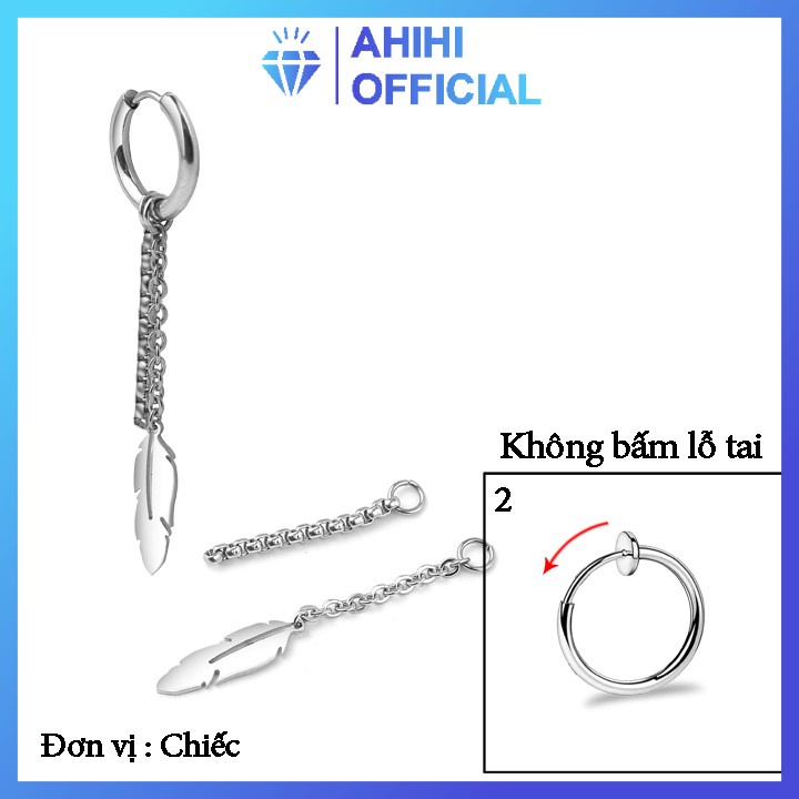 Bông tai nam đẹp không gỉ inox cao cấp 1 chiếc kpop lông vũ phụ kiện không bấm lỗ tai ahihi.official thời trang PTBTNA08