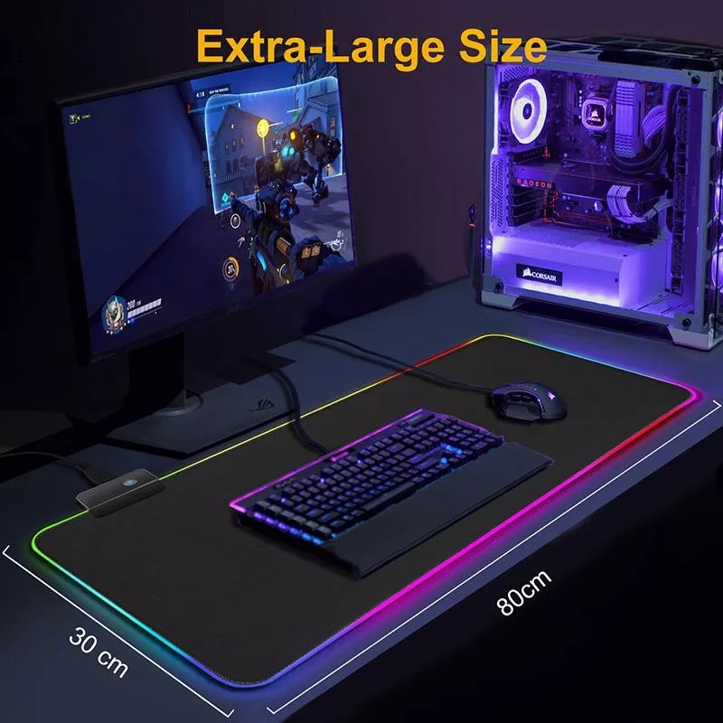 Lót chuột Rasure Gaming RGB MousePad, chống nước cực đẹp, 14 Backlighting USB Powered Plug and Play for Games Office