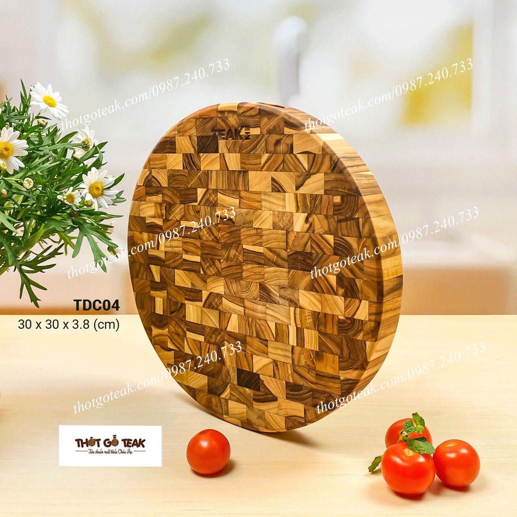 Thớt Gỗ Teak Cao Cấp - Chặt Thái, Trang Trí - 30x30x3,8cm - TDC04
