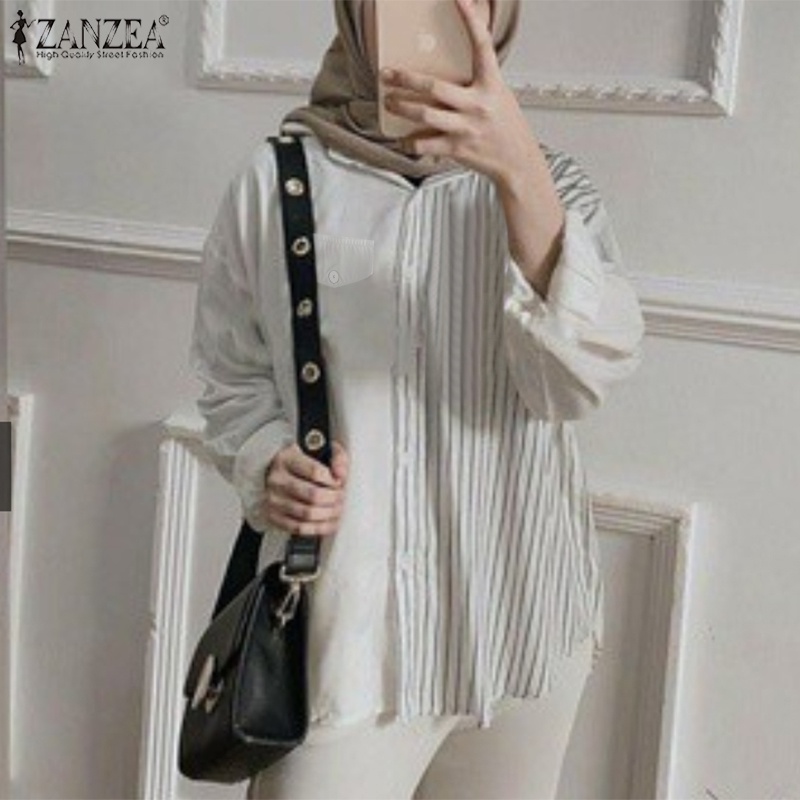 Zanzea Áo Sơ Mi Tay Dài Họa Tiết Sọc Thời Trang Cho Nữ