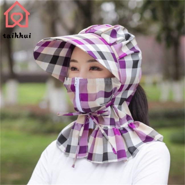 Mũ Rộng Vành Chống Nắng Có Quạt Làm Bằng Cotton Tia Uv Có Dây Đeo Bảo Vệ Cho Nữ