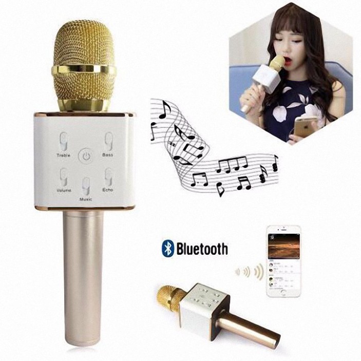 [Hàng Chuẩn] Micro Hát Karaoke Kiêm Loa Ngoài Bluetooth Q7 Vàng