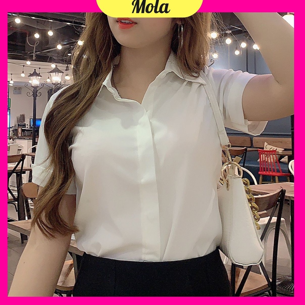 Áo Sơ Mi Nữ Trắng Tay Dài Cao Cấp Mola Sơmi Công Sở Hàn Quốc Đi Học Đi Làm Màu Trắng Đen Kem Hàng Thiết Kế Không Nhăn
