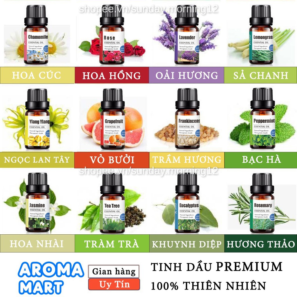 Tinh dầu PREMIUM 100% Thiên nhiên cao cấp 10ml các loại