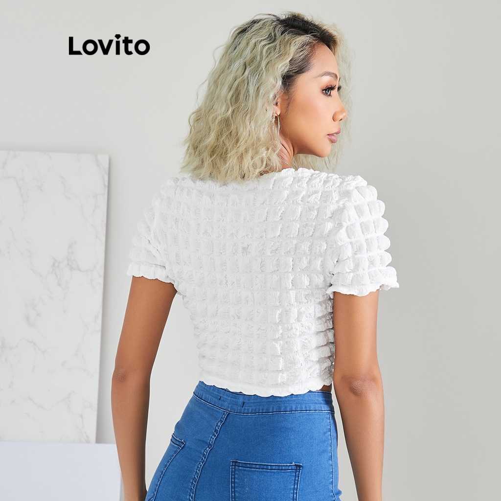 Lovito Áo Phông Trơn Trơn Có HọA TiếT Crop L22AD021 (TrắNg)